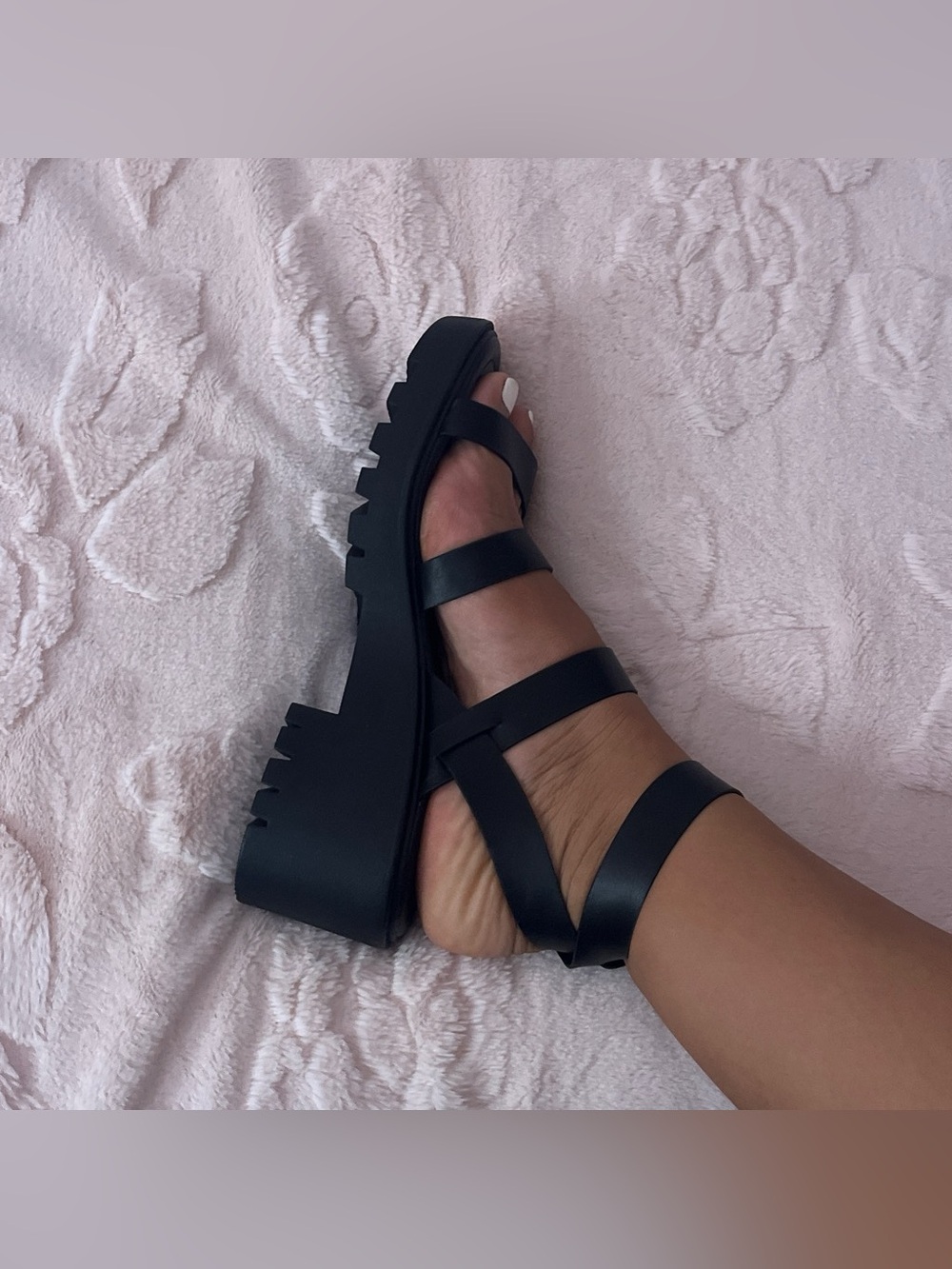 Soda Black Strappy Lug-Sole Platform Sandals
